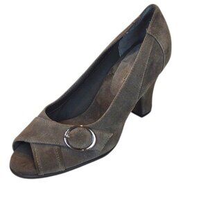 Aerosoles Women's Gineva Gray Suede Peep Toe Retro 1940"s High 3" Heel Pumps
